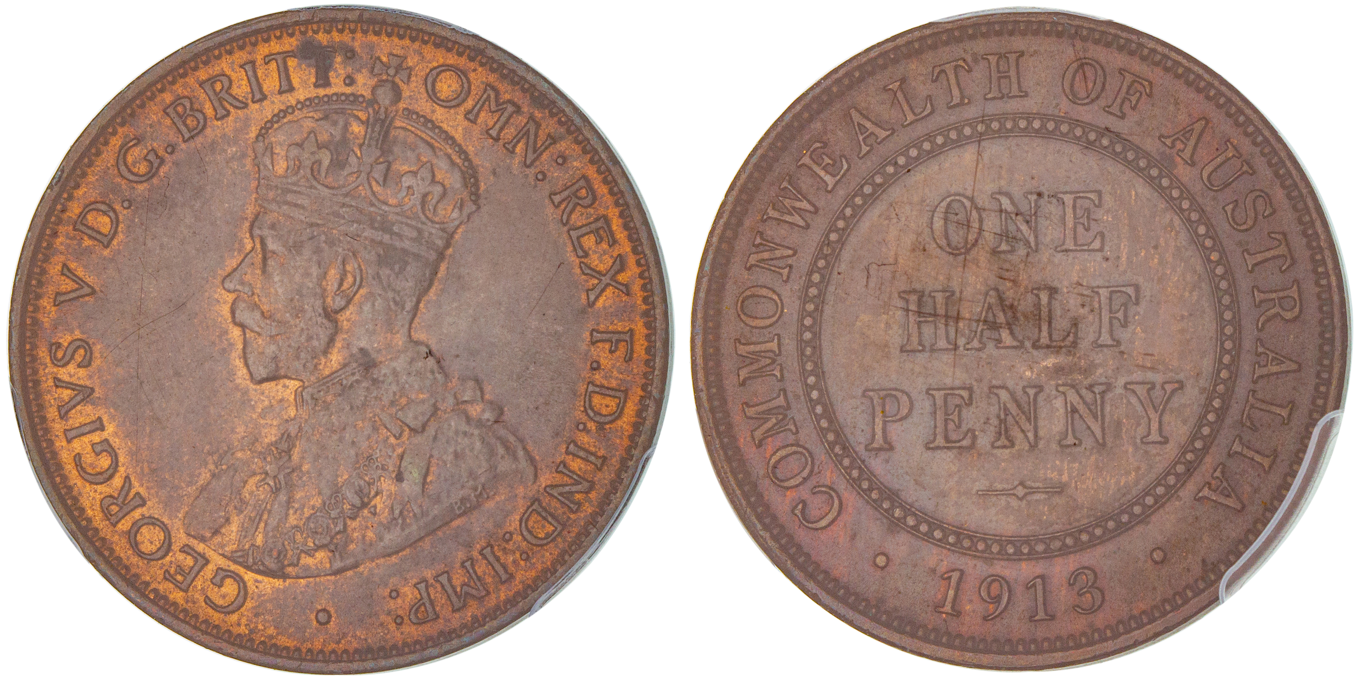 George V, Halfpenny, 1913, PCGS MS 64BN