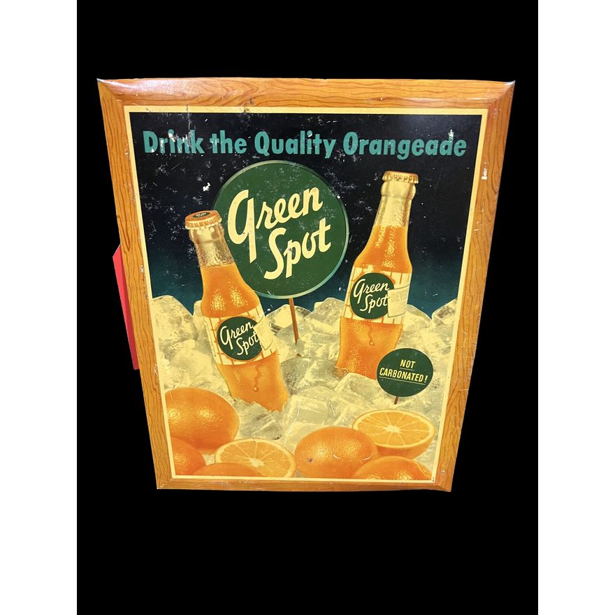 Green Spot Drink Quality Orangeade Tin Soda Sign