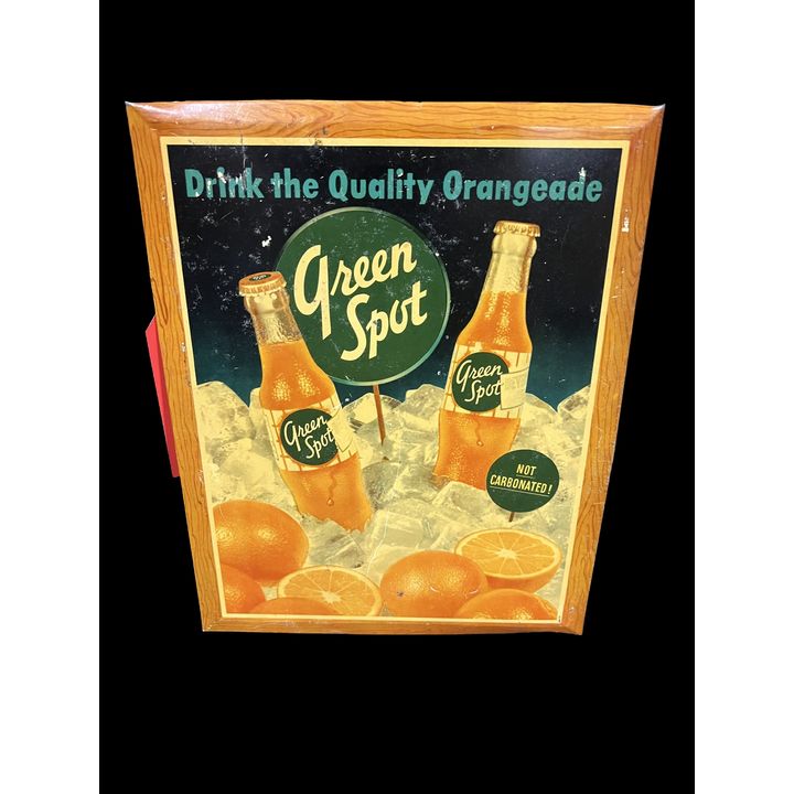 Green Spot Drink Quality Orangeade Tin Soda Sign