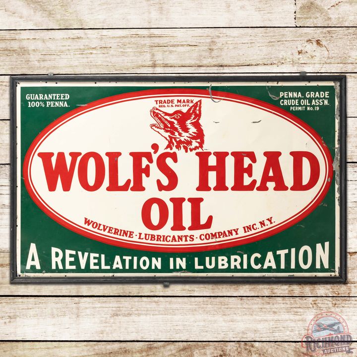 Wolf's Head Oil A Revelation in Lubrication SST Sign w/ Logo