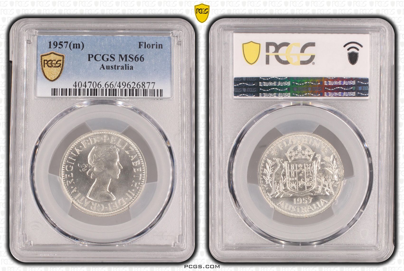 Elizabeth II, POP 5/0, Florin, 1957(m), PCGS MS66