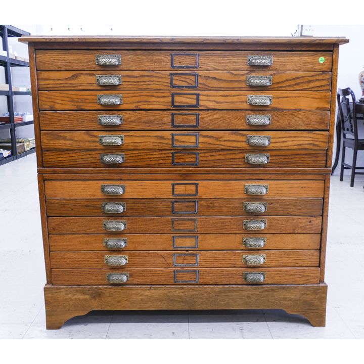 Antique Oak 12 Drawer Stacking Map Cabinet- 42x43x31''