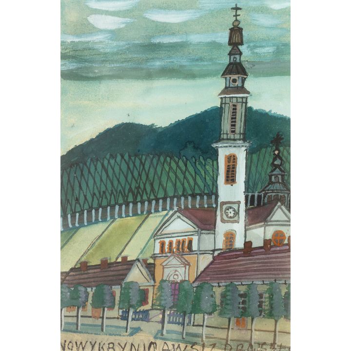 Nikifor Krynicki | Pejzaż z kościołem