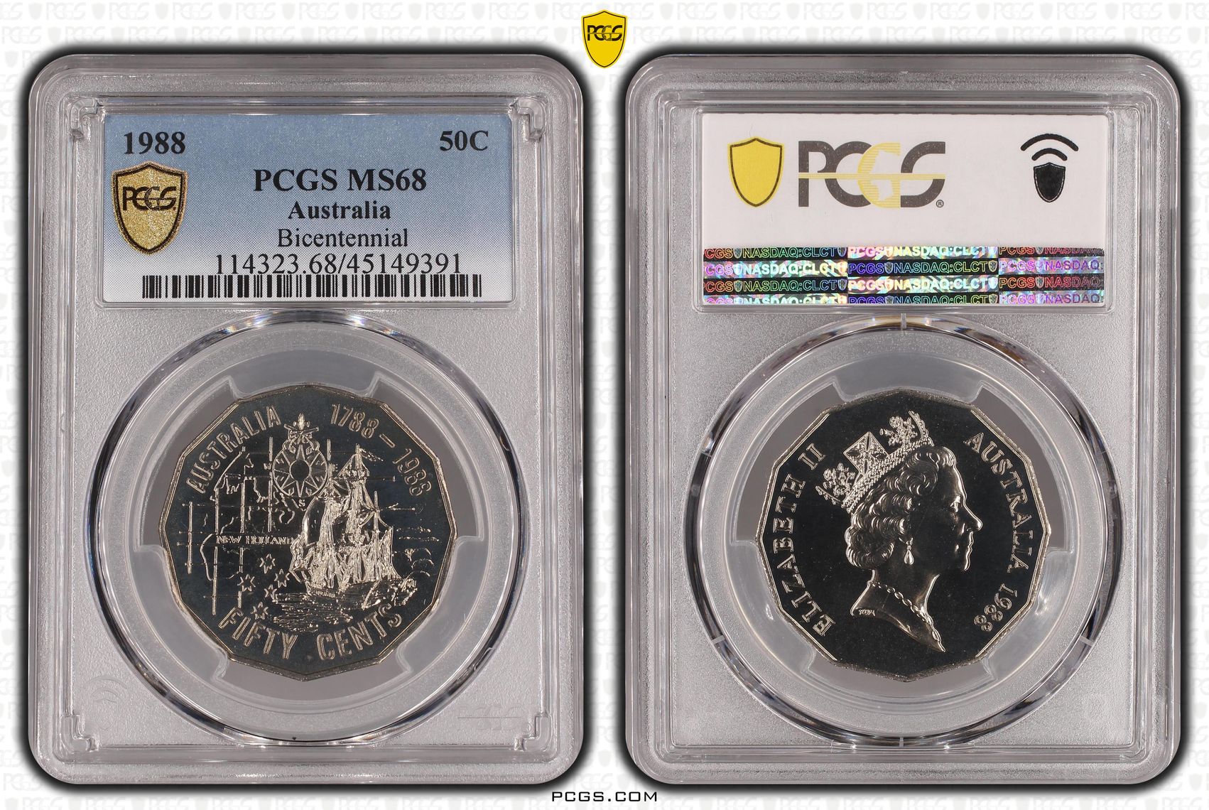 1988 Australia Fifty Cent, 50c Bicentennial PCGS - MS68 -391