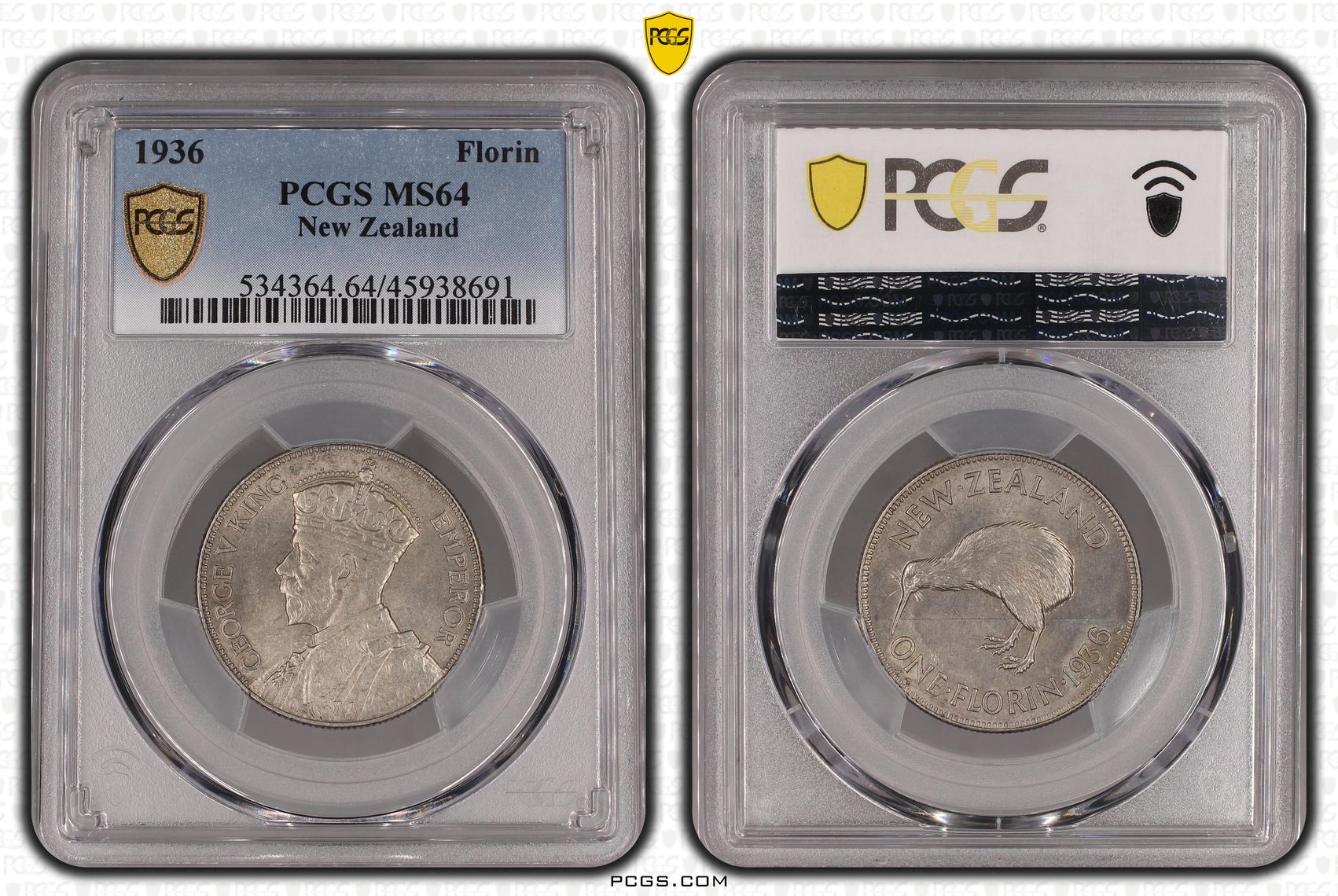 1936 New Zealand Florin Silver PCGS - MS64 -691