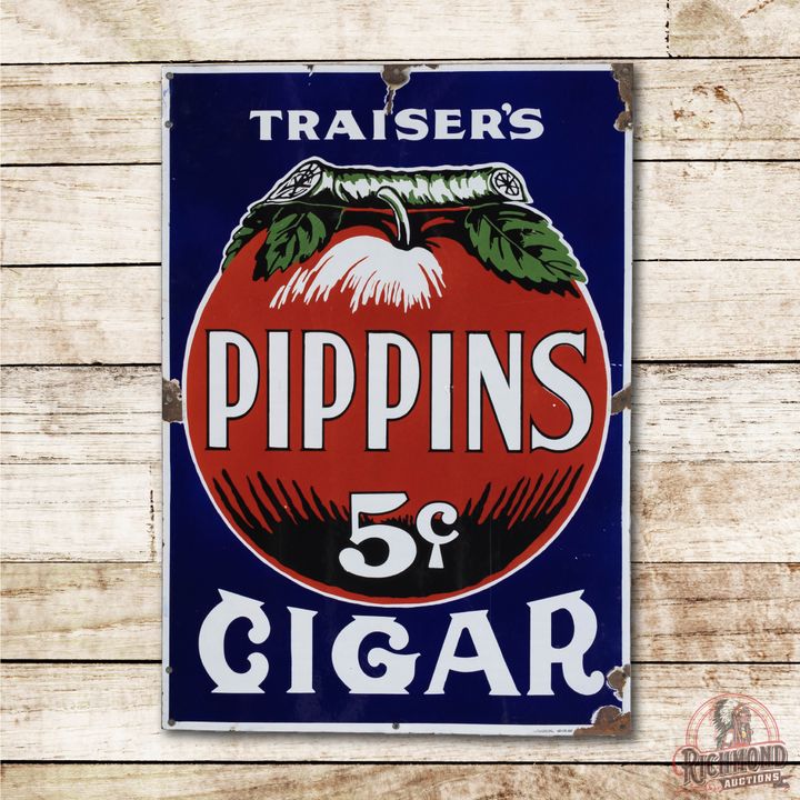 Traiser's Pippins 5c Cigars Single Sided Porcelain Sign TAC 8.75
