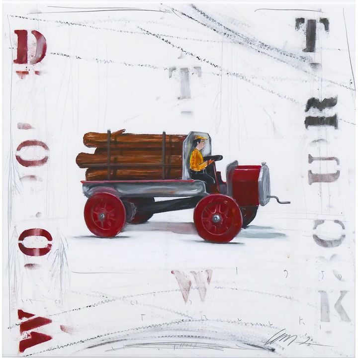 Northwest Contemporary ''Wood Truck'' 1990 Mixed Media Framed 24''x24''