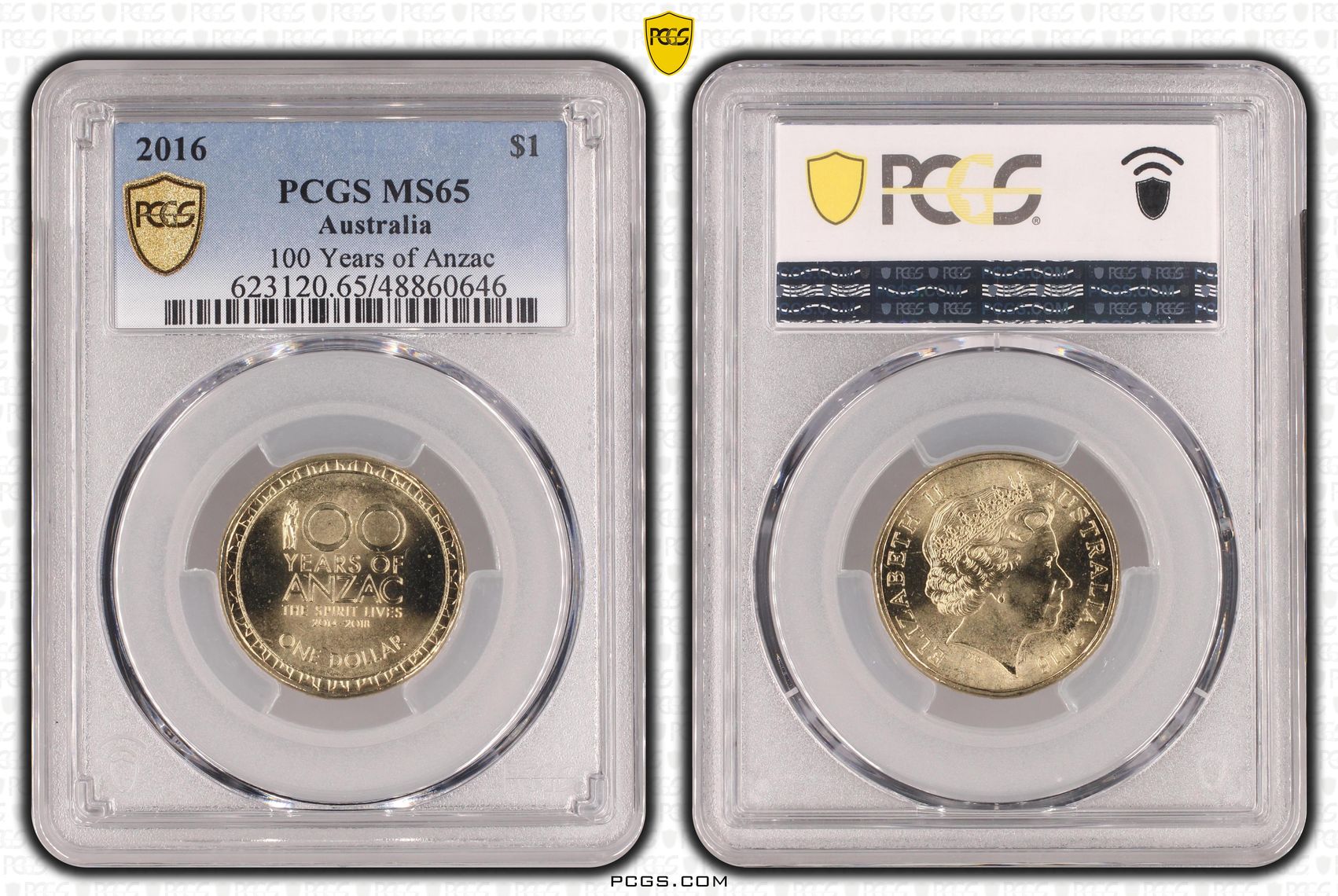 Elizabeth II, 100 Years of Anzac , One Dollar, 2016, PCGS MS65