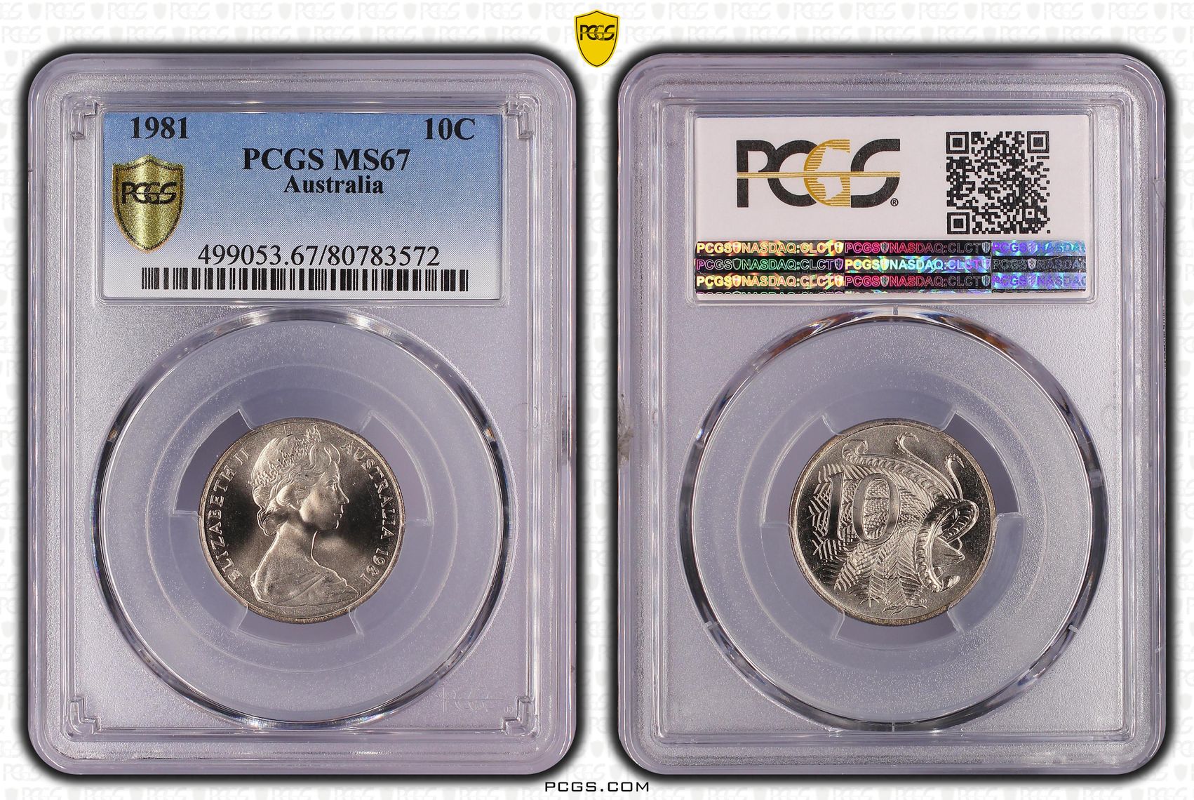 Elizabeth II, Ten Cent, 1981, PCGS MS67