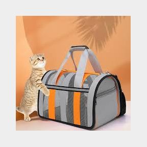 Pet Carrier Handbag Backpack Mesh Breathable Foldable For Dogs And Cats - Black With Orange Lines- 51739/96 SN B2 (S7)