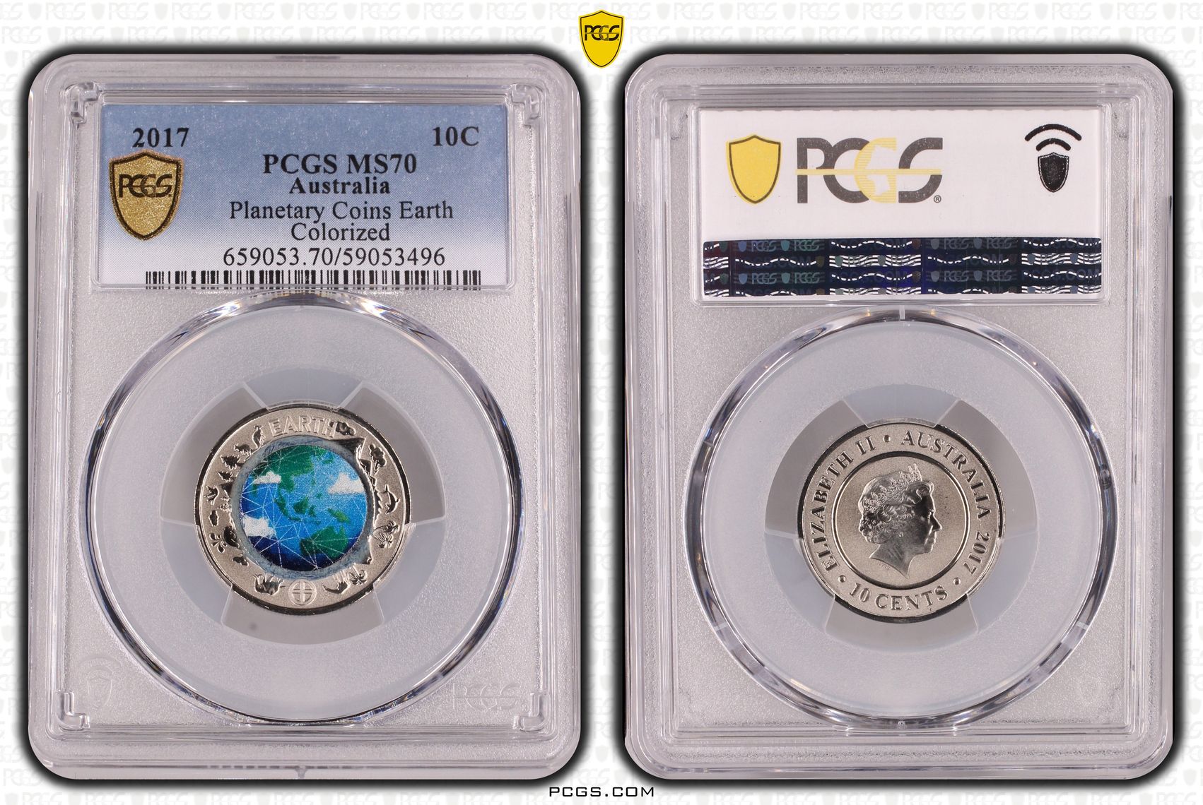 231 · Planetary Coins Earth Colourised, Ten Cent, 2017,  MS70