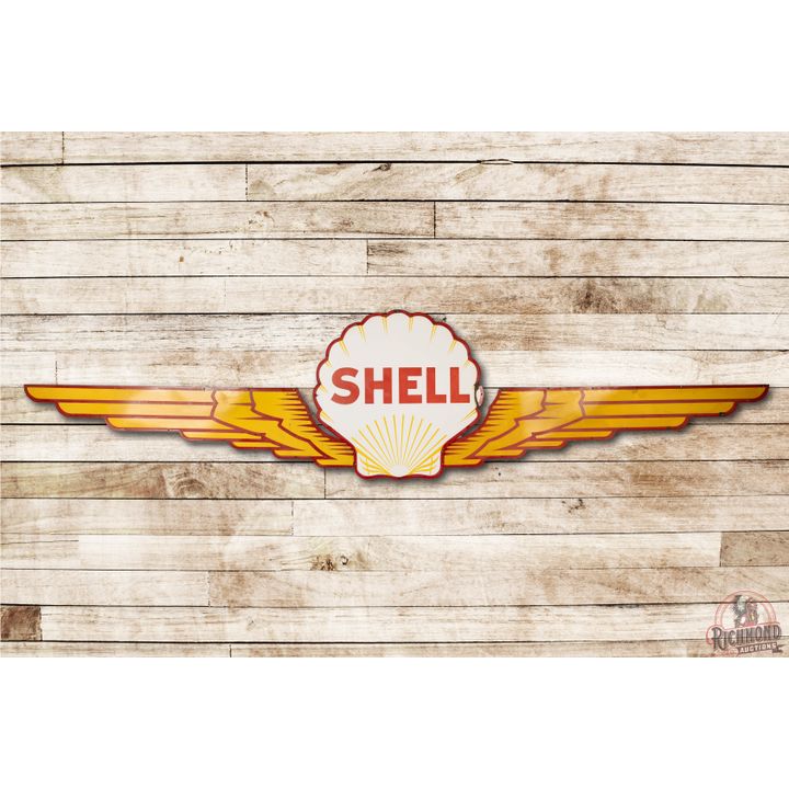20' Shell Aviation White Clamshell & Wings Single Sided Porcelain Sign TAC 8.5