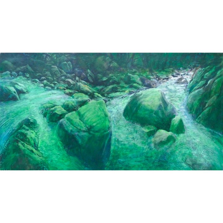 Neil Meitzler ''Green River'' Casein on Canvas Stretched 20''x38''