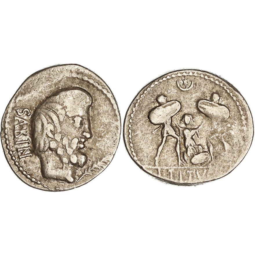 Roman Republic, L. Titurius L.f. Sabinus, Silver Denarius, 89 BC,  gF
