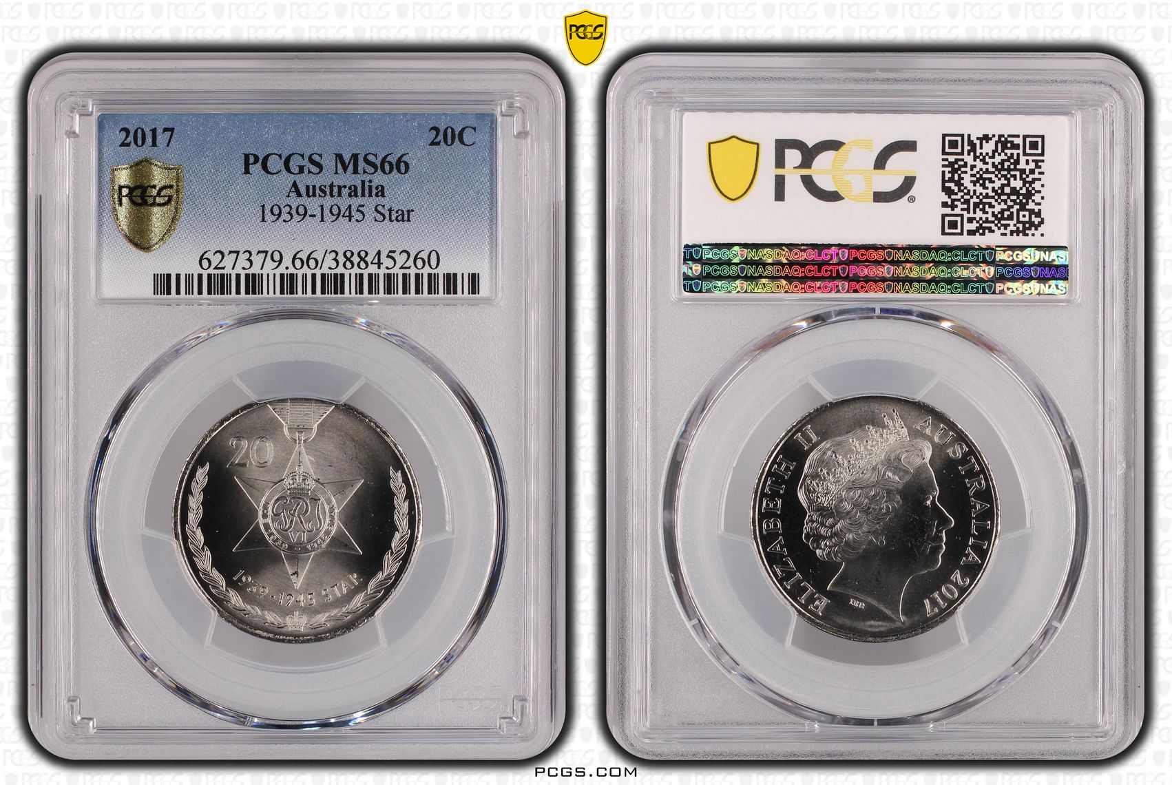 2017 Australia Twenty Cent, 20c 1939-1945 Star PCGS - MS66 -260