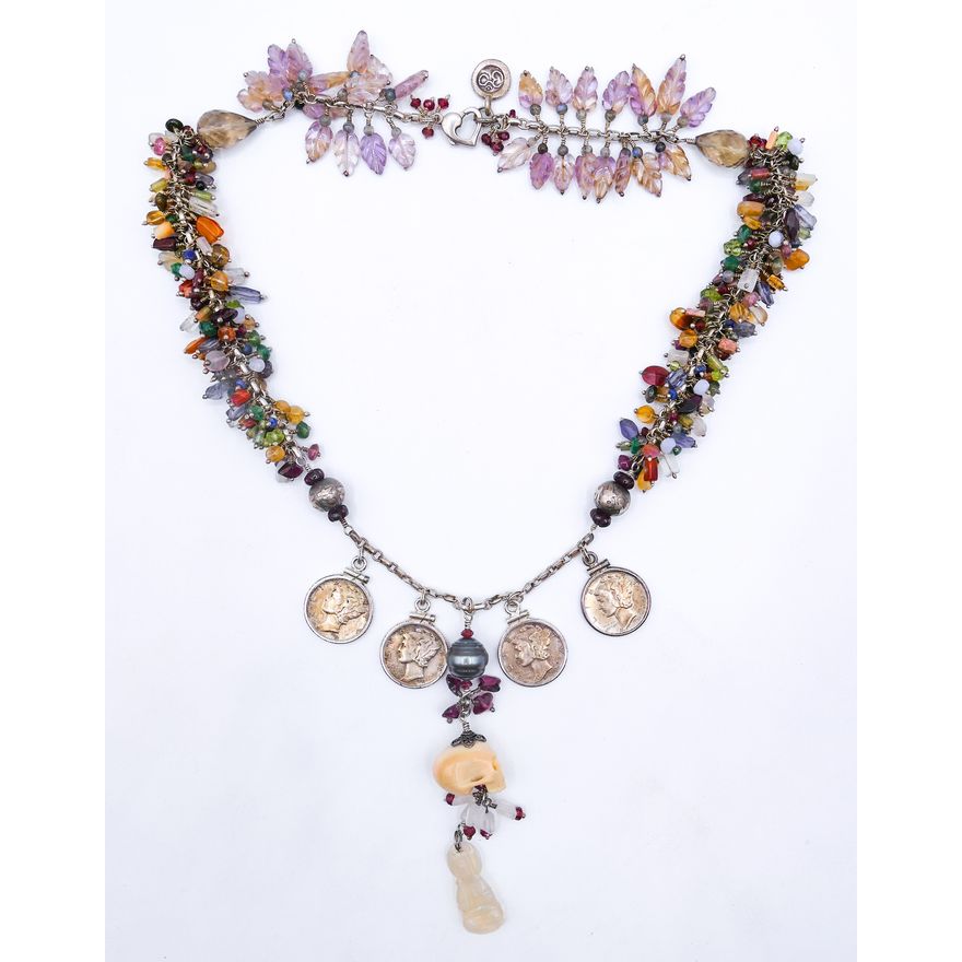 Stone Bead Buddhist Necklace with Mercury Dimes