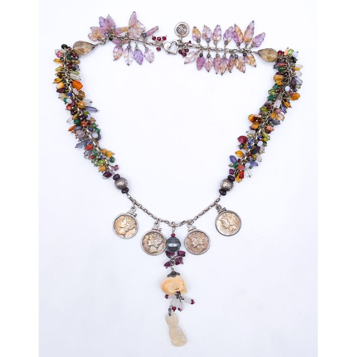 Stone Bead Buddhist Necklace with Mercury Dimes