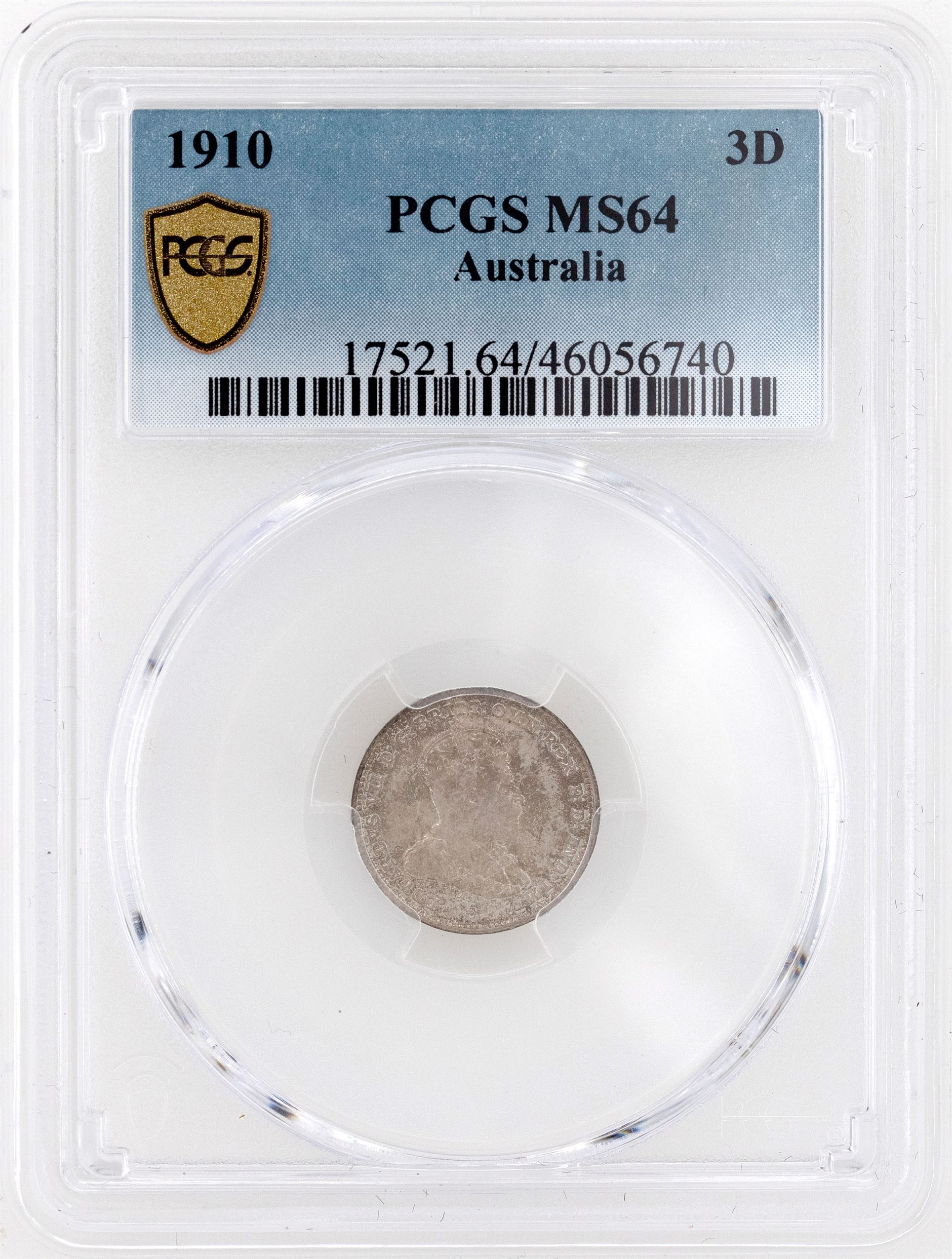 1910 Australia Threepence Silver KM-18 PCGS - MS64 -740