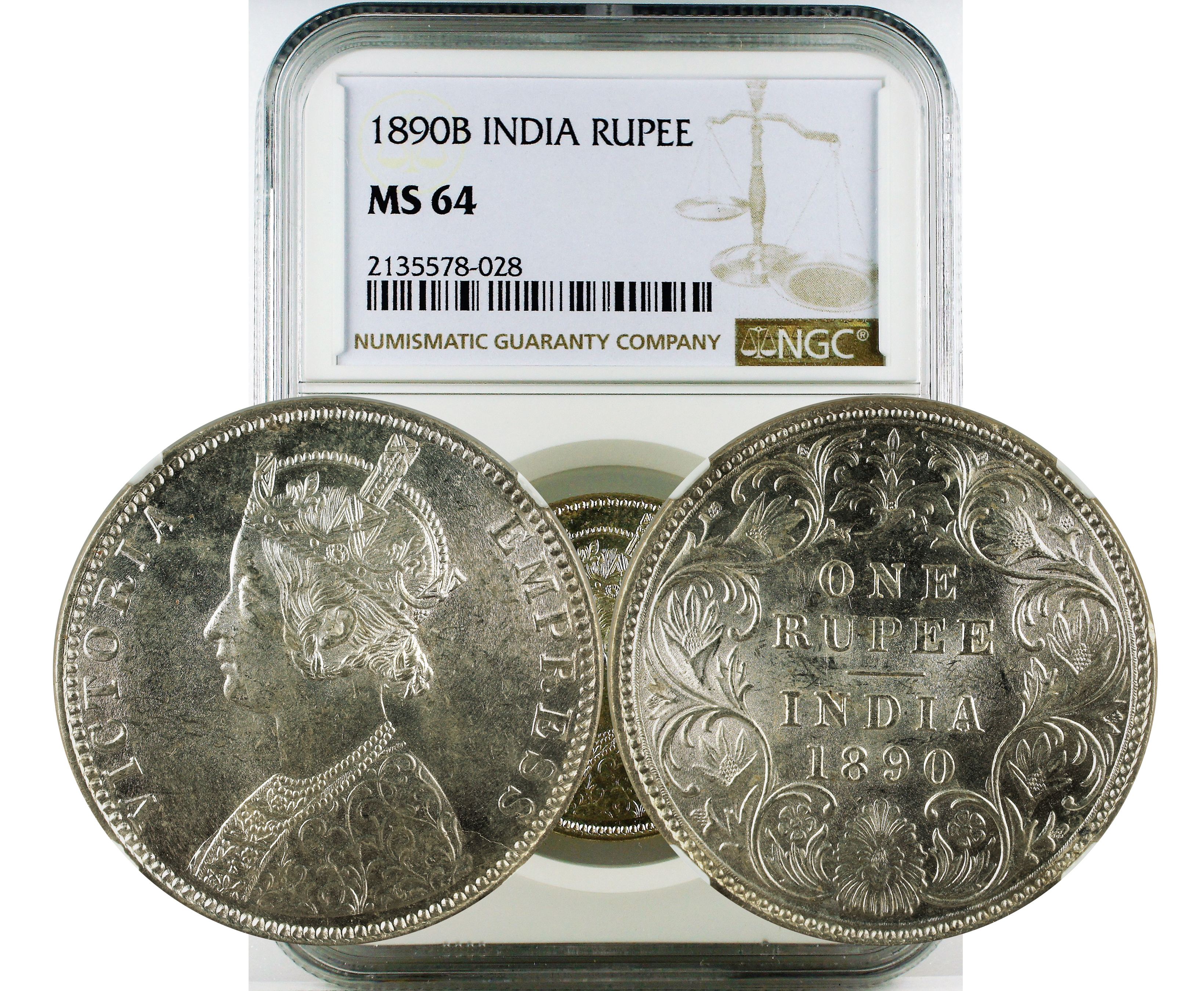1890B INDIA RUPEE MS 64