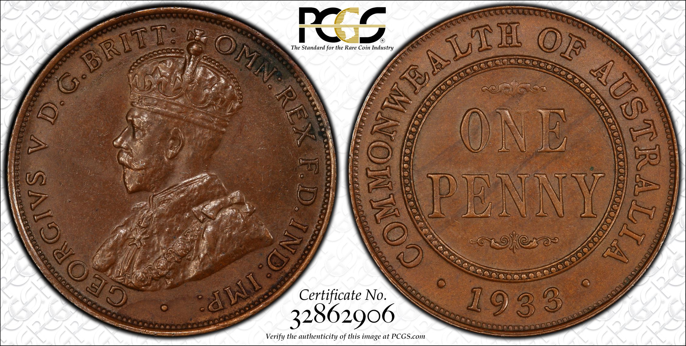 1933 Australia Penny PCGS - AU58BN -906