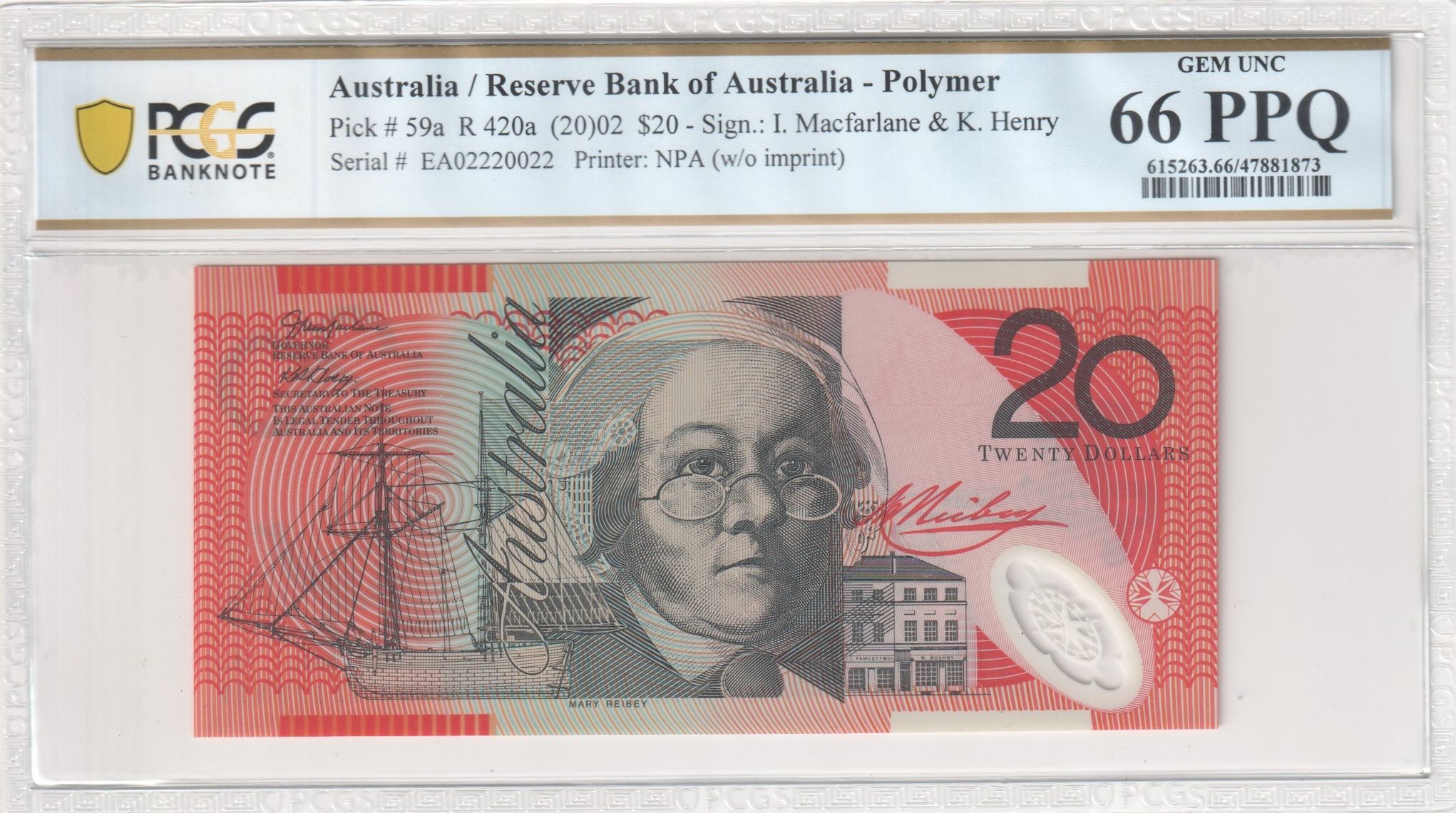 Macfarlane/ Henry, Twenty Dollar, 2002, PCGS Gem UNC 66 PPQ