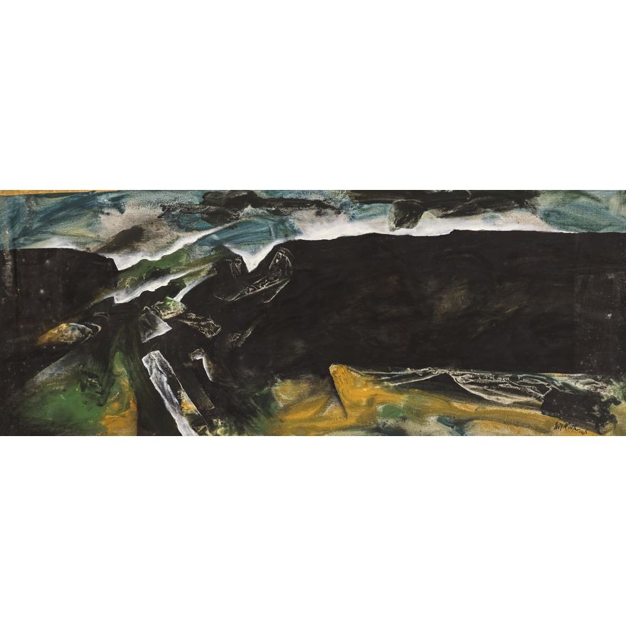 Neil Meitzler ''Dark Mountains'' 1965 Oil on Canvas 16''x37'' - Unstretched
