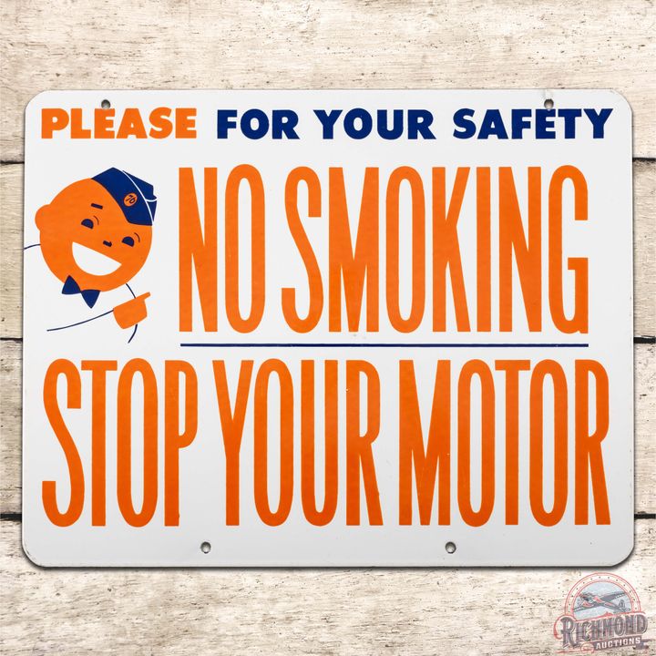 Union 76 No Smoking Stop Your Motor DS Porcelain Sign w/ Speedy Minuteman