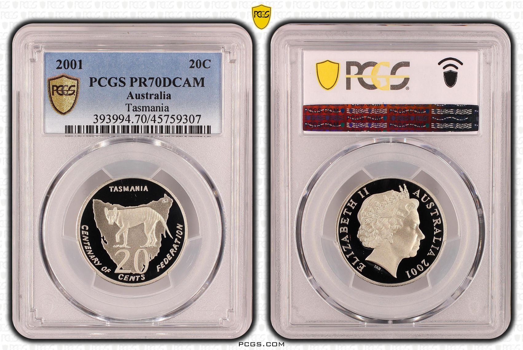 Tasmania, Top pop, Twenty Cent, 2001, PCGS PR70DCAM