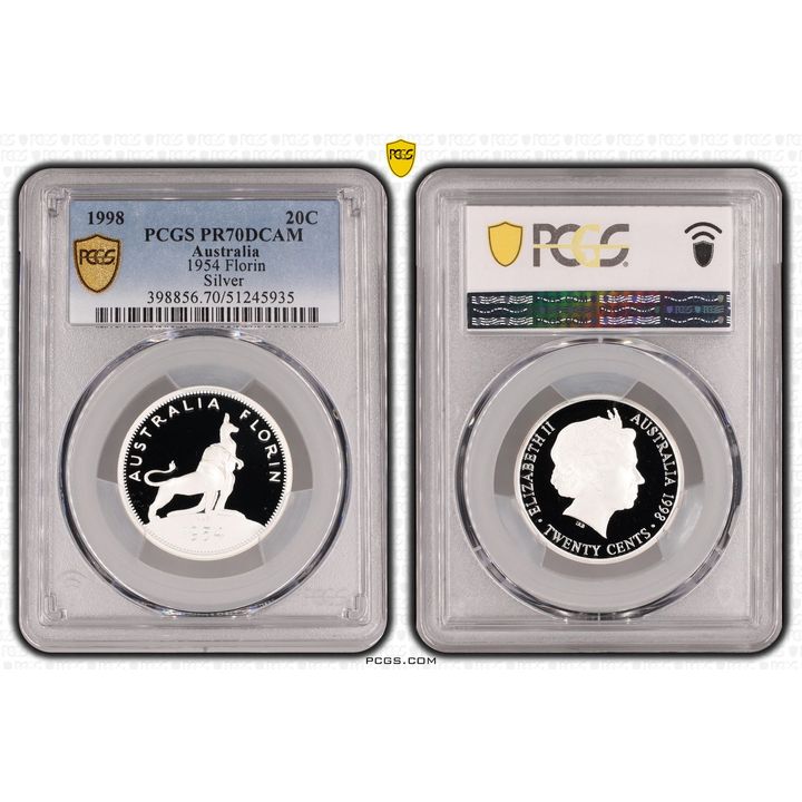 1954 Florin Silver, Twenty Cent, 1998, PCGS PR70DCAM