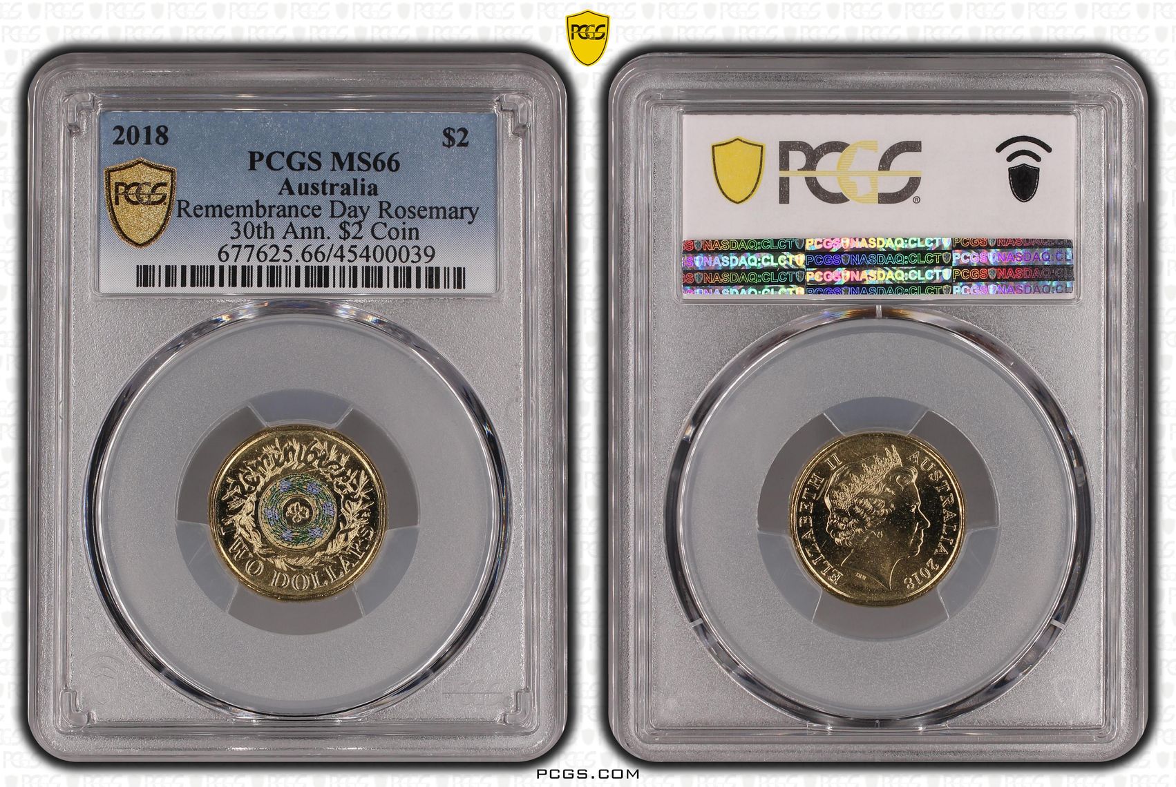 408 · Remembrance Day Rosemary 30th Ann. $2 Coin Colorized , Two Dollar, 2018, PCGS MS66