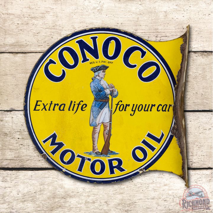 Conoco Motor Oil Porcelain Die Cut Flange Sign TAC 6.5