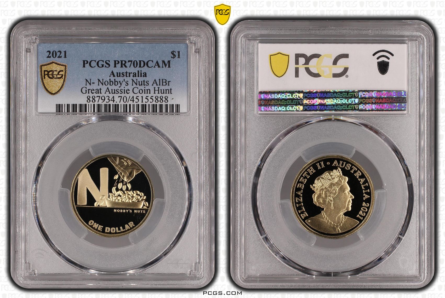 Elizabeth II, N- Nobby's Nuts AlBr, One Dollar, 2021, PCGS PR 70DCAM
