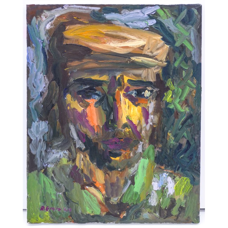 Joe Reno ''Self Portrait'' Signed 1991 Oil on Canvas 14''x11''