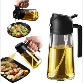 16 OUNCES TRENDPLAIN 470ML OLIVE OIL SPRAY BOTTLE FOR KITCHEN GADGETS - 2 IN 1 OLIVE OIL DISPENSER BOTTLE AND AIR FRYER ACCESSORIE