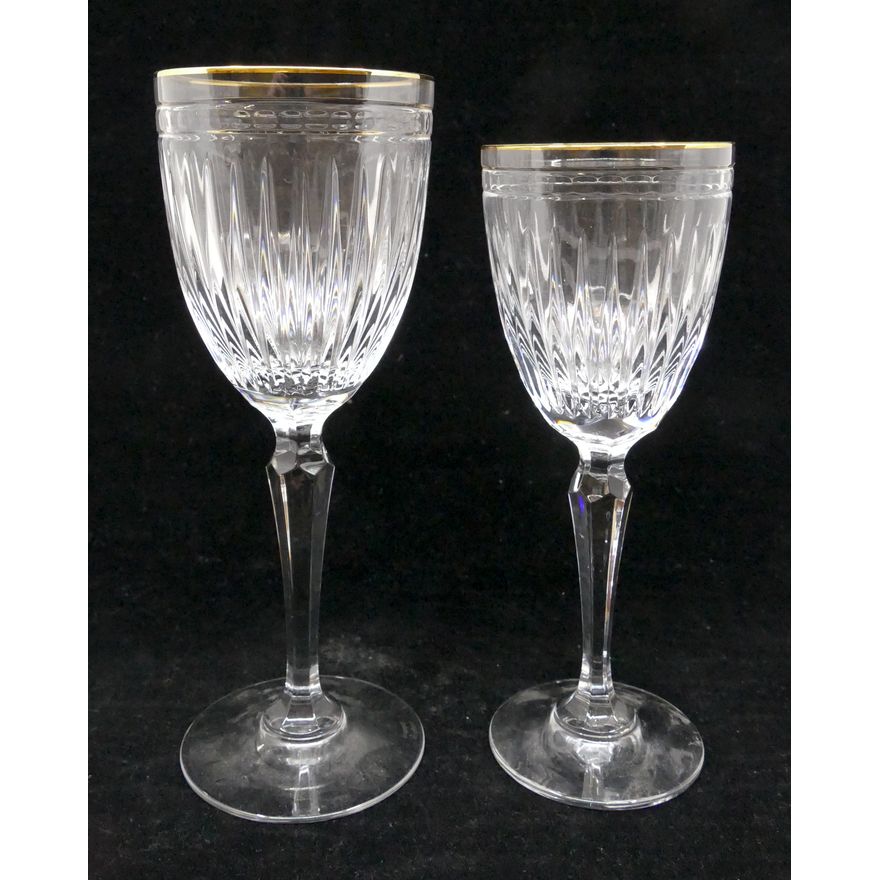 5pc Marquis by Waterford Crystal 'Hanover Gold' Pattern Wine Glasses & Water Goblets- 7.75" and 8.5"