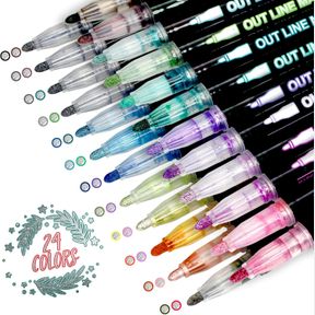 1 COUNT (PACK OF 24) 24 COLOR METALLIC MARKERS - SELF-OUTLINE, DOUBLE LINE, SUPER SQUIGGLES, DOODLE SHIMMER