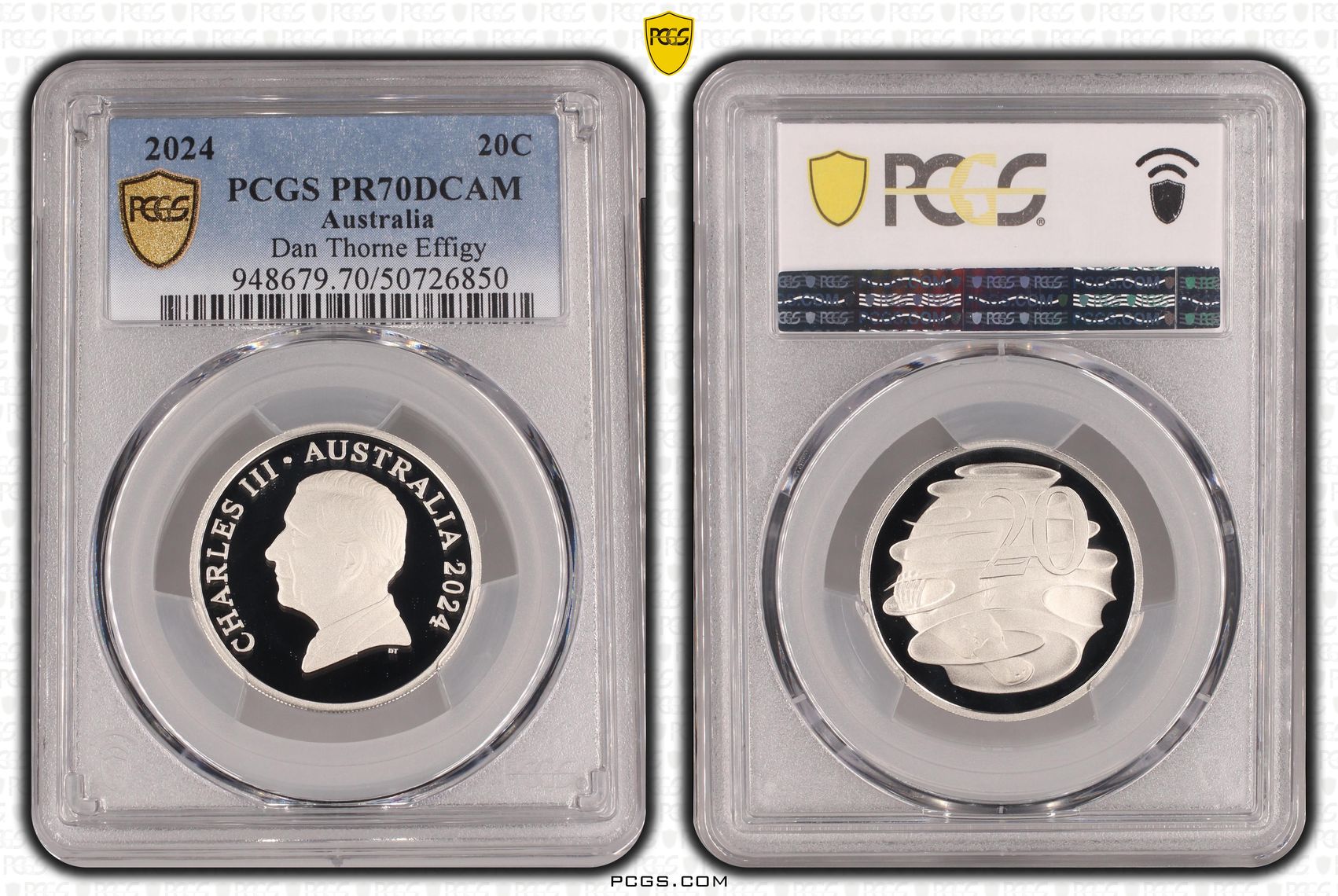 Dan Thorne Effigy, Twenty Cent, 2024, PCGS PR70DCAM