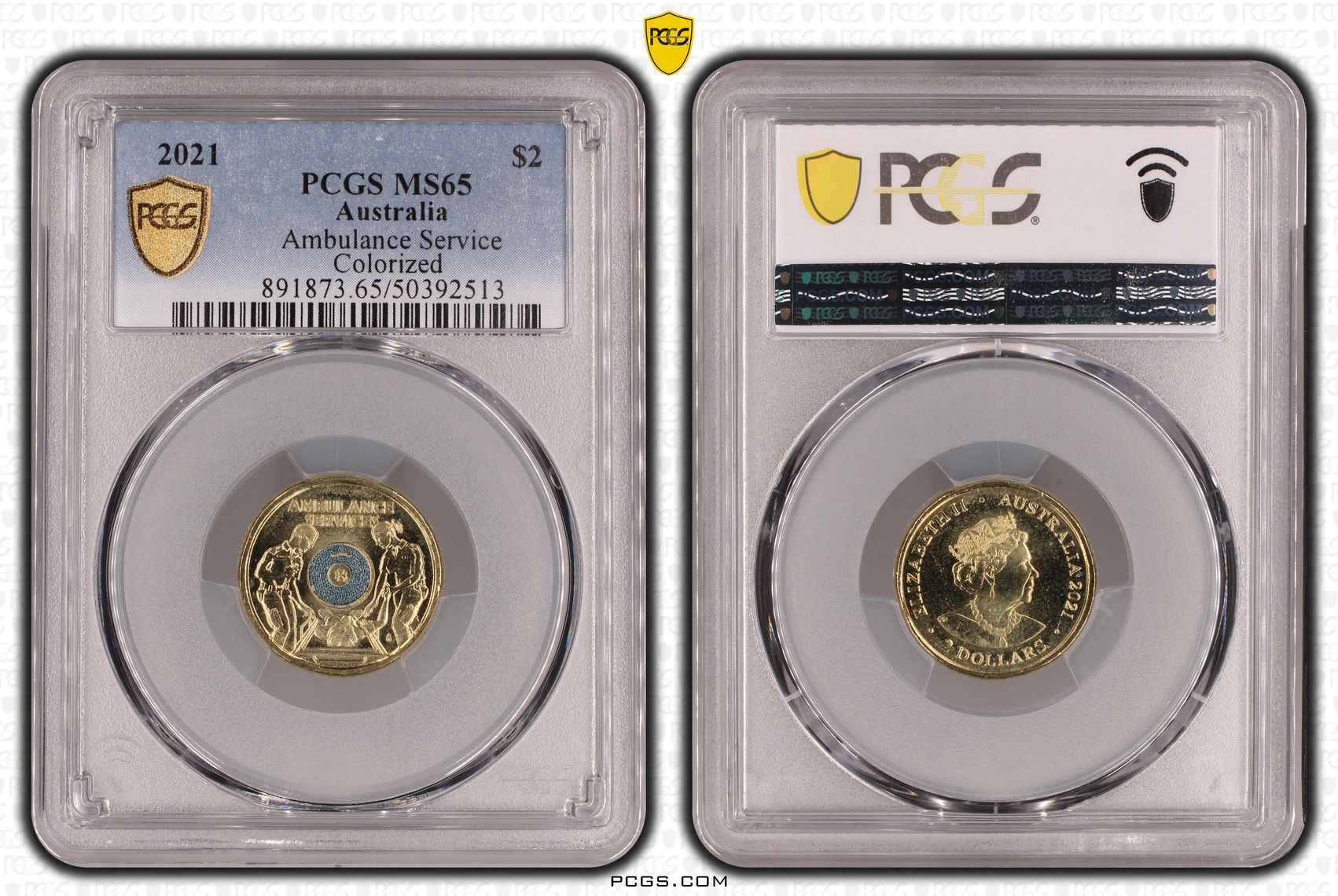 Elizabeth II, Ambulance Service - Colorized , Two Dollar, 2021, PCGS MS65