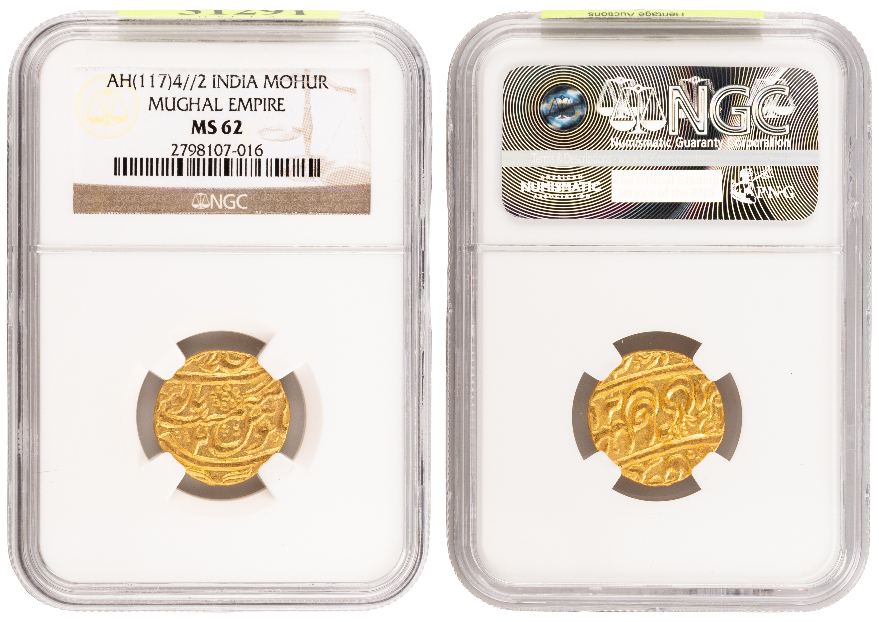 India Mughal Empire, Shah Alam II, Shahjahanabad Mint, Mohur, AH1174//2, NGC MS62