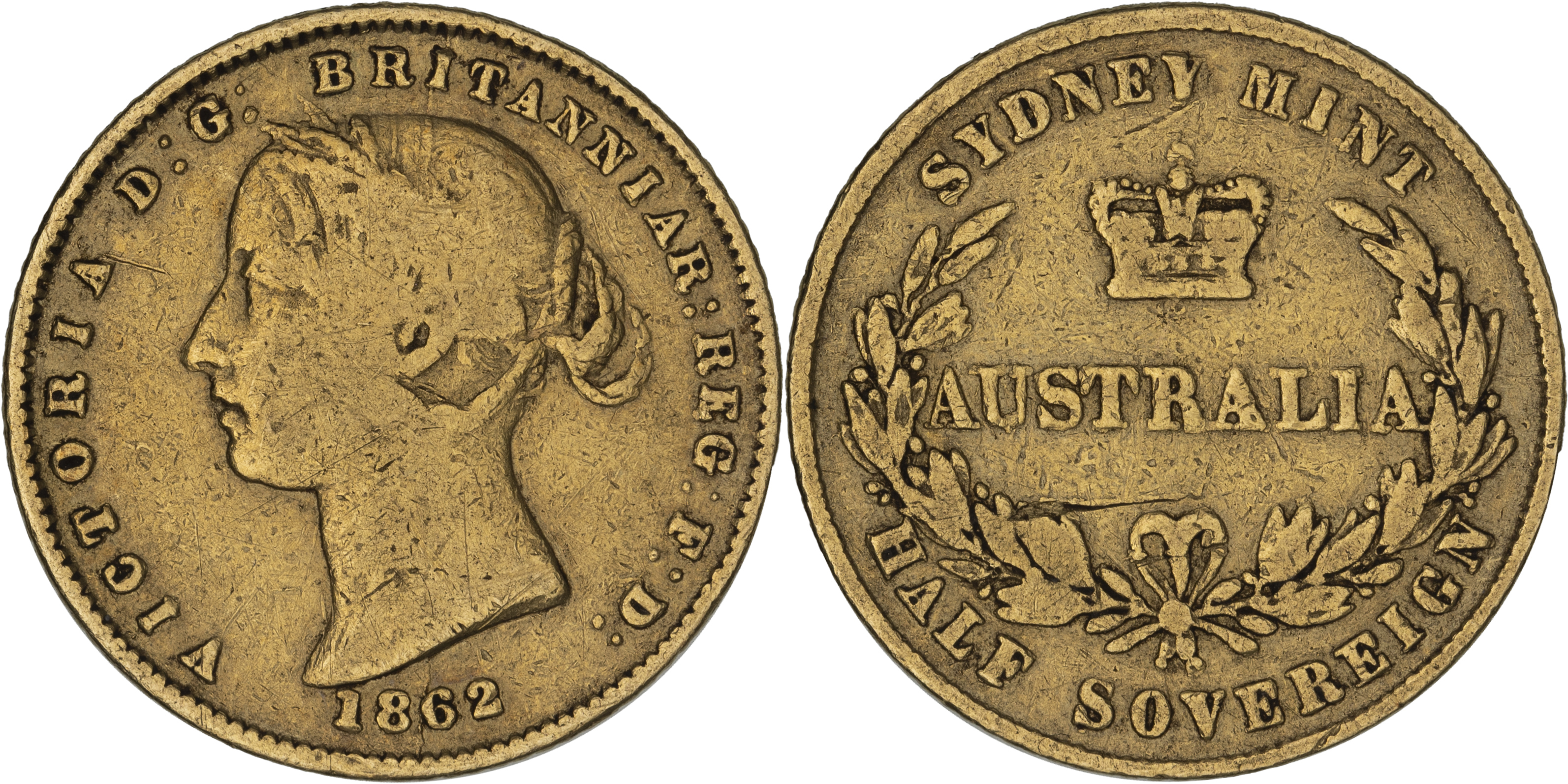 Victoria, Sydney Mint Reverse - Type II, Half Sovereign, 1862, VG