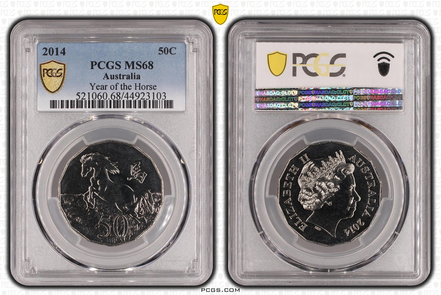 2014 Australia Fifty Cent, 50c Year of the Horse PCGS - MS68 -103