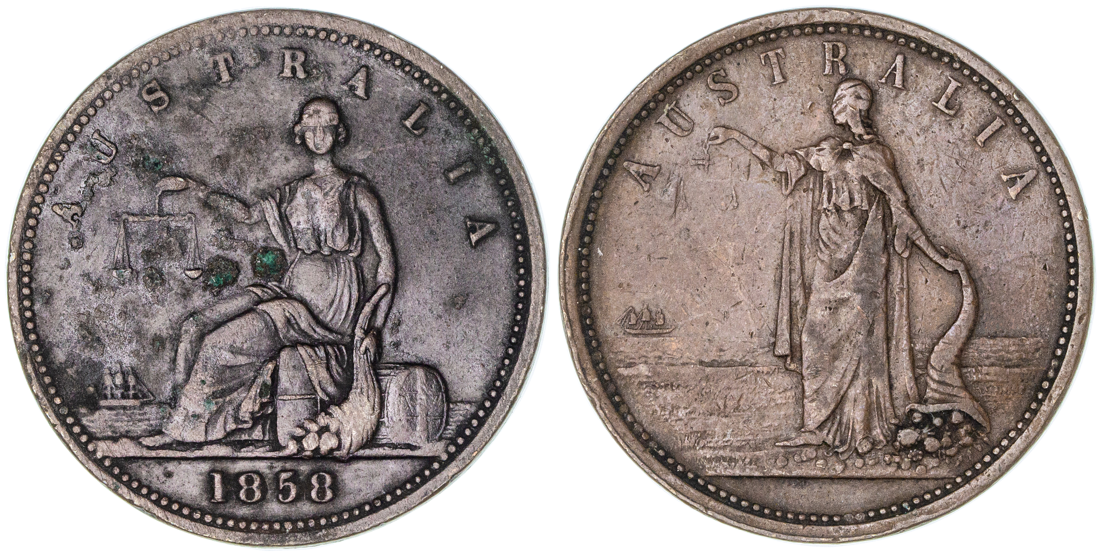Adelaide, Accumulation, Penny, 1858, VF