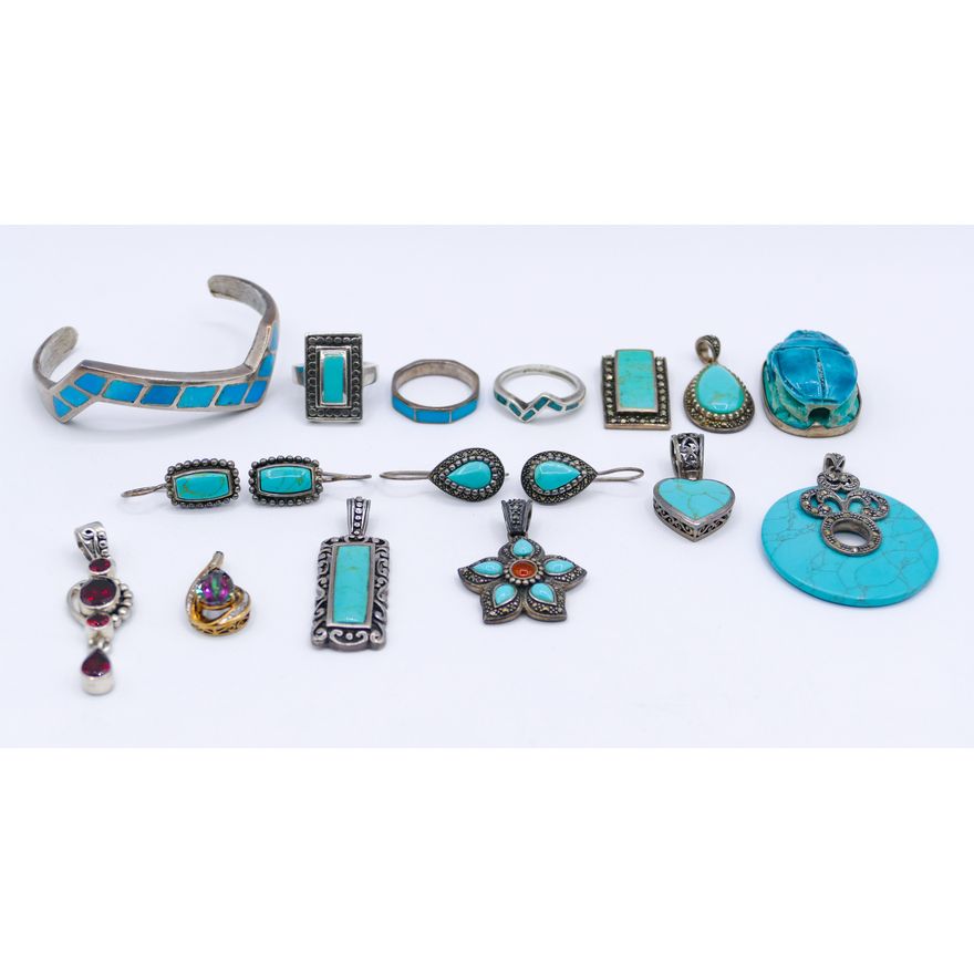Box Sterling & Turquoise Assorted Jewelry