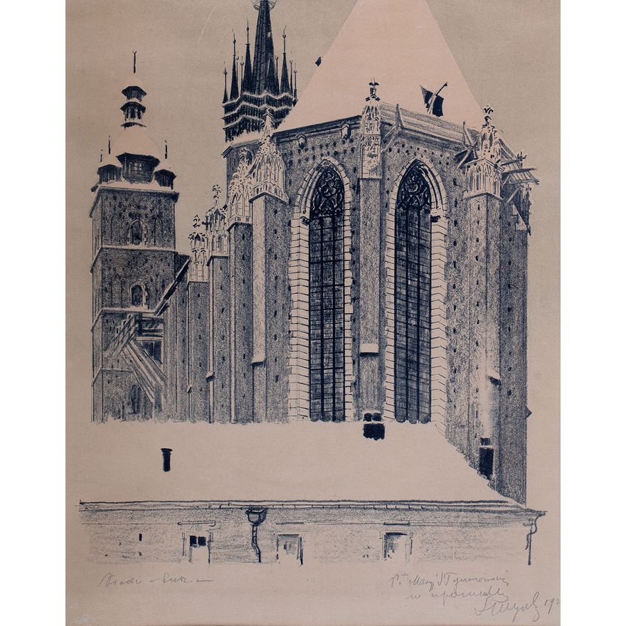Leon Wyczółkowski | Widok od wschodu na Kościół Mariacki w Krakowie