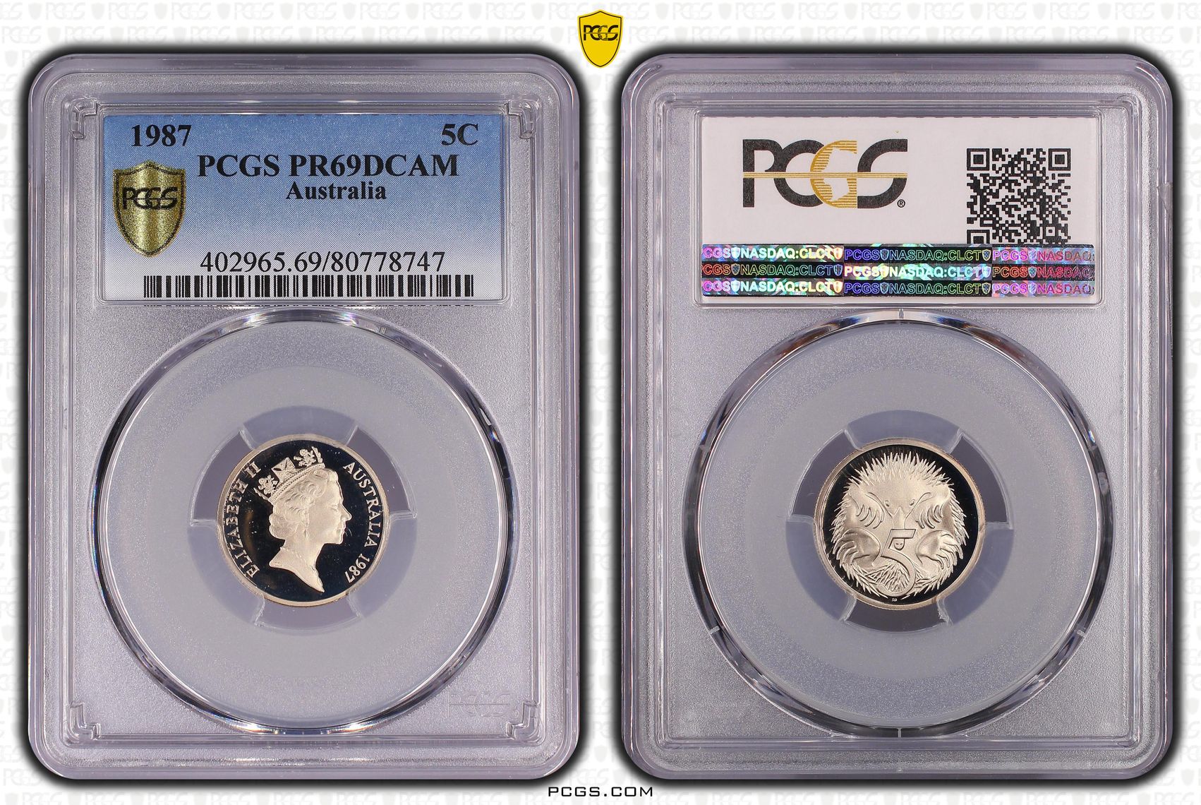 Elizabeth II, Five Cent, 1987, PCGS PR69DCAM