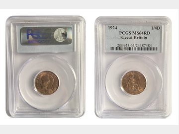 1924 KING GEORGE V FARTHING MS64RD PCGS