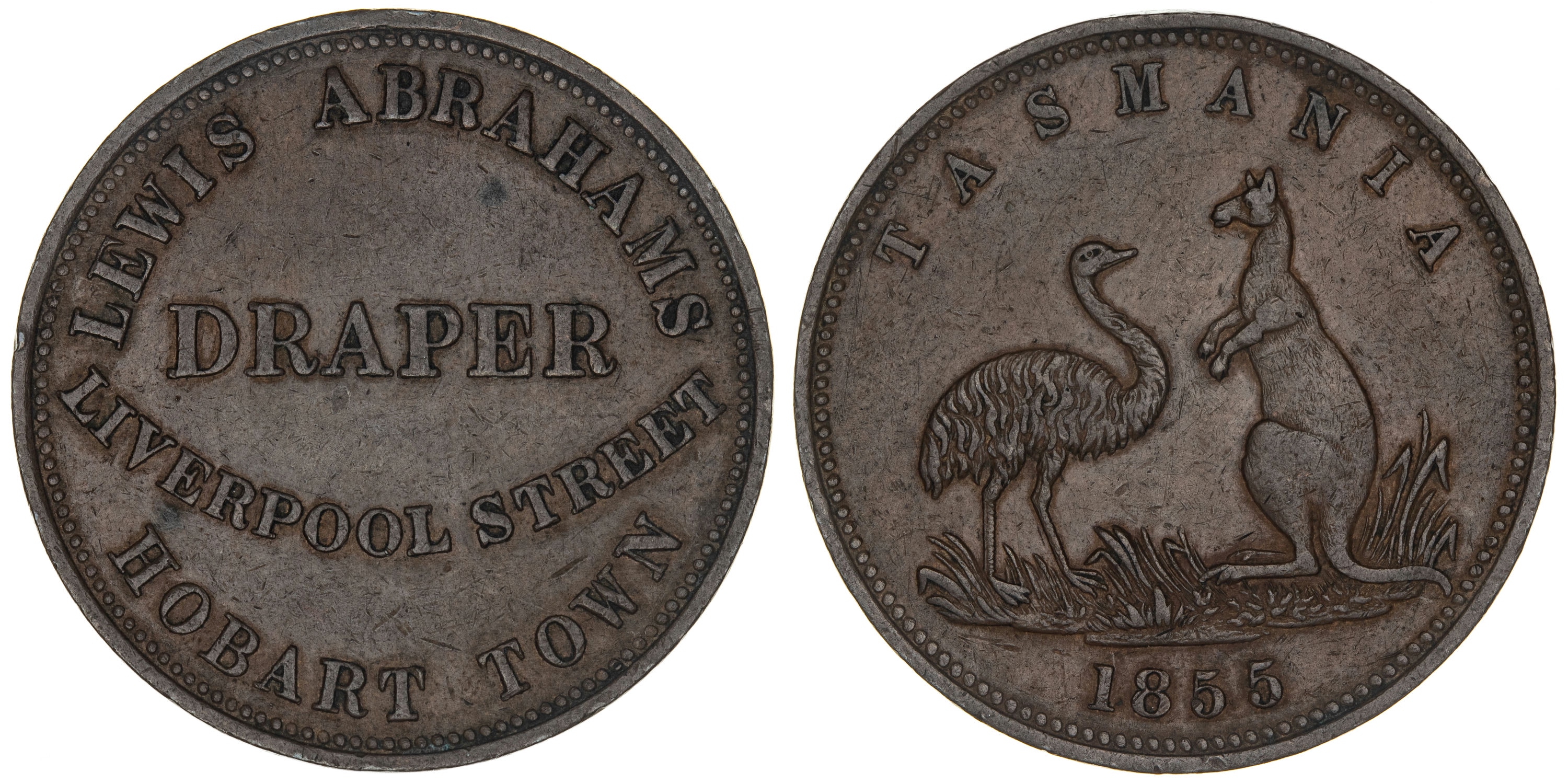 150 · A.1 - Abrahams, Lewis - Hobart Town, Penny, 1855,  gVF