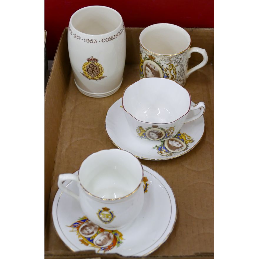 Box 4pc Queen Elizabeth Commemorative Cup Saucer etc.