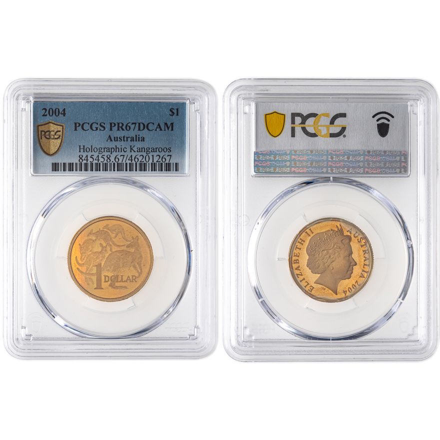 Elizabeth II, Holographic Kangaroos, One Dollar, 2004, PCGS PR 67DCAM