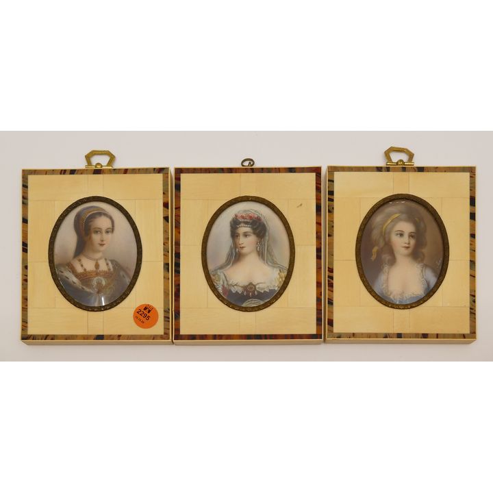 3pc French Miniature Beauty Portraits Framed- 5.5x4.5''